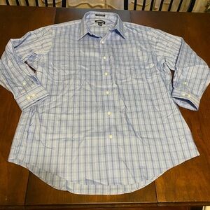 Lands' End Light Blue Plaid Dress Shirt